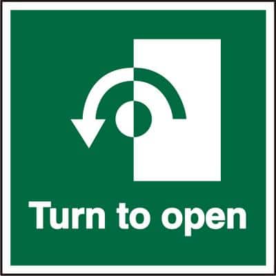 Exit Sign Turn To Open with Anti-Clockwise Arrow Plastic 15 x 15 cm