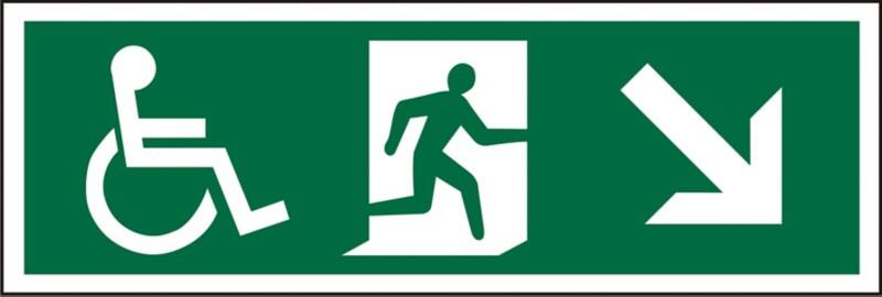 Fire Exit Sign Wheel Chair Down Right Arrow Adhesive Plastic 15 x 45 cm