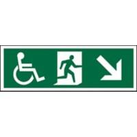 Fire Exit Sign Wheel Chair Down Right Arrow Plastic 15 x 45 cm