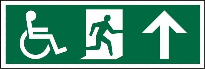 Fire Exit Sign Wheel Chair Up Arrow Adhesive Vinyl 15 x 45 cm