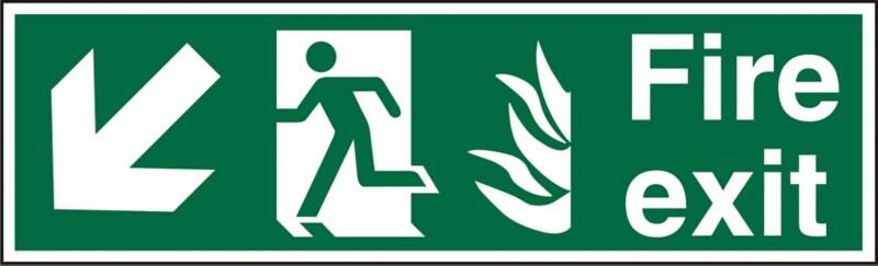 Fire Exit Sign Down Left Arrow Adhesive Vinyl 15 x 45 cm