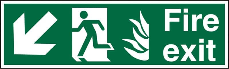 Fire Exit Sign Down Left Arrow Adhesive Plastic 20 x 60 cm