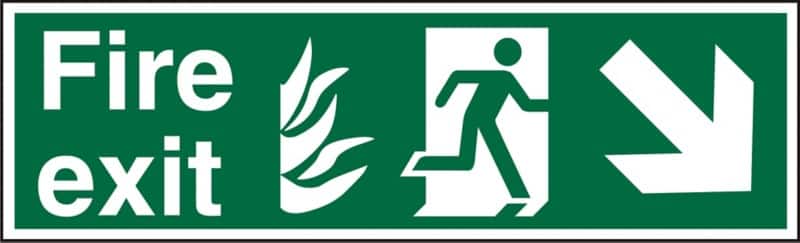 Fire Exit Sign Down Right Arrow Adhesive Vinyl 20 x 60 cm