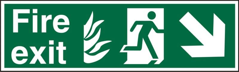 Fire Exit Sign Down Right Arrow Adhesive Plastic 20 x 60 cm