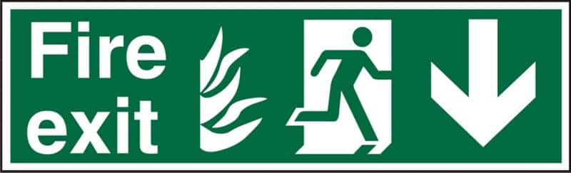 Fire Exit Sign Down Arrow Adhesive Plastic 20 x 60 cm
