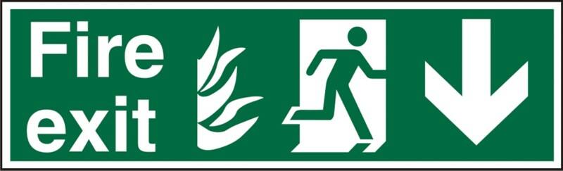 Fire Exit Sign Down Arrow Adhesive Plastic 15 x 45 cm