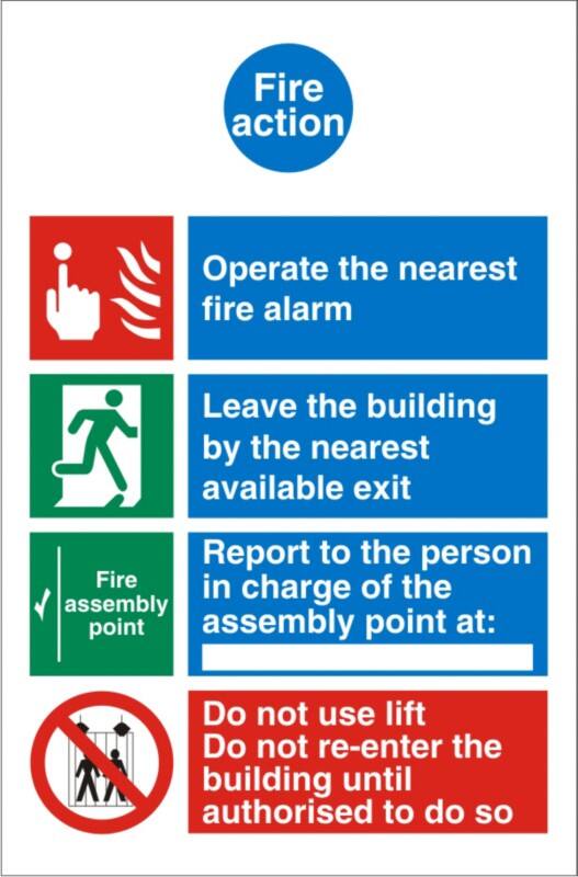 Fire Information Sign Fire Action Adhesive Vinyl 20 x 15 cm