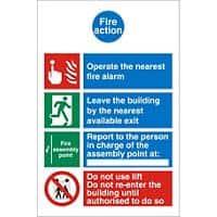 Fire Action Sign Self Adhesive Plastic Assorted 20 x 15 cm