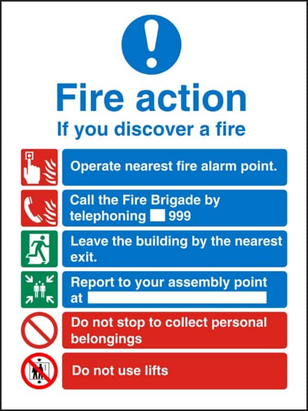 Fire Information Sign Fire Action Adhesive Vinyl 20 x 15 cm