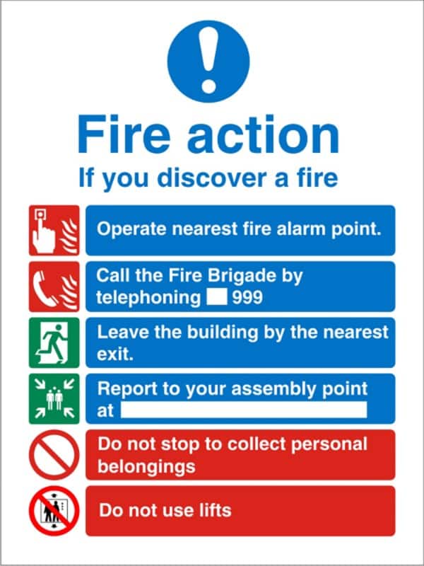 Fire Information Sign Fire Action Adhesive Plastic 20 x 15 cm