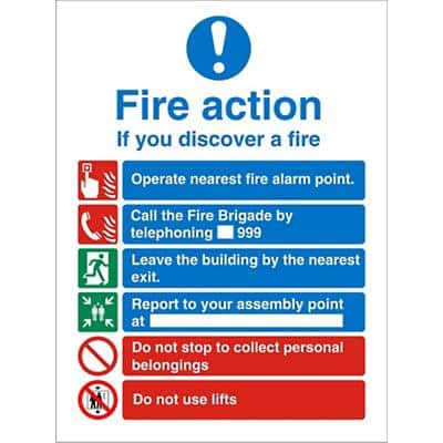 Fire Action Sign Self Adhesive Plastic 20 x 15 cm