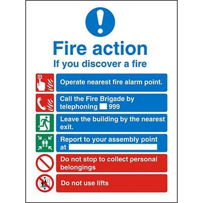 Fire Action Sign Self Adhesive Plastic 30 x 20 cm