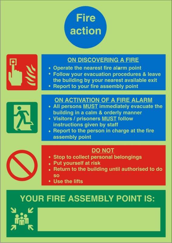 Fire Information Sign Fire Action Adhesive Vinyl 30 x 20 cm