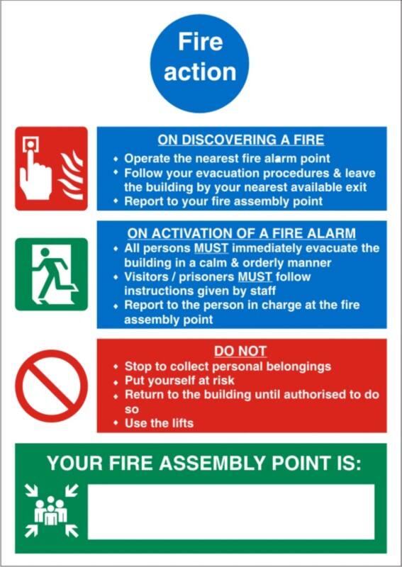 Fire Information Sign Fire Action Adhesive Plastic 20 x 15 cm