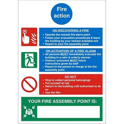 Fire Action Sign for Prisons Plastic 20 x 15 cm