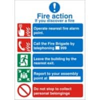 Fire Action Sign If You Discover Fire Vinyl 30 x 20 cm