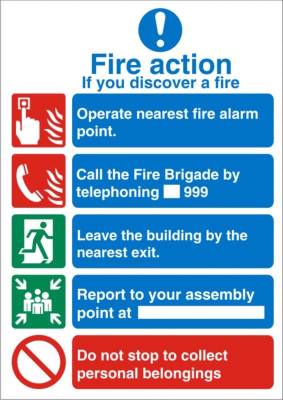 Fire Information Sign Fire Action Adhesive Plastic 20 x 15 cm