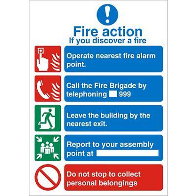 Fire Action Sign - If You Discover A Fire Self Adhesive Plastic 20 x 15 cm
