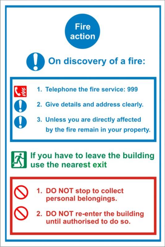 Fire Information Sign Fire Action Adhesive Vinyl 20 x 15 cm