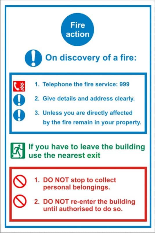 Fire Information Sign Fire Action Adhesive Plastic 20 x 15 cm