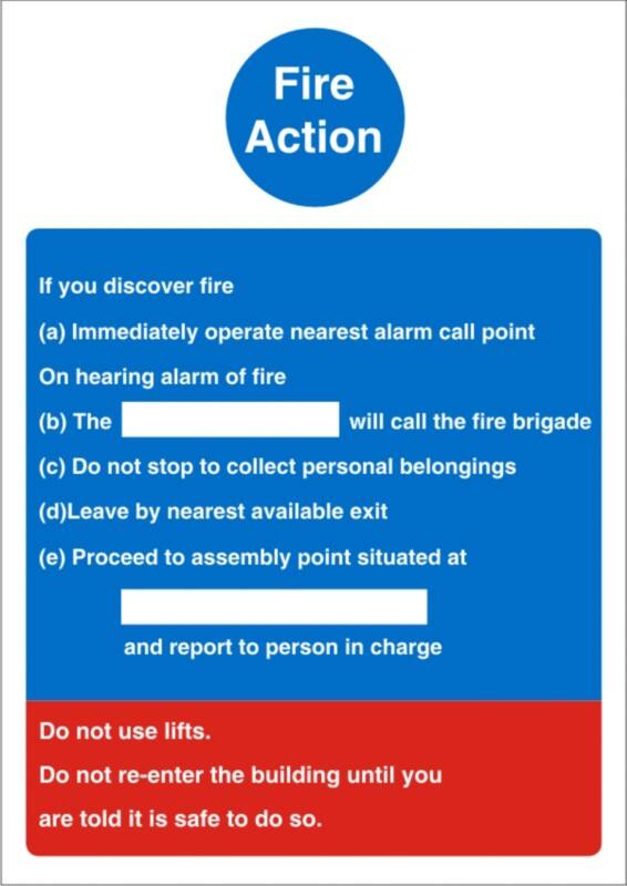 Fire Information Sign Fire Action Adhesive Plastic 30 x 20 cm