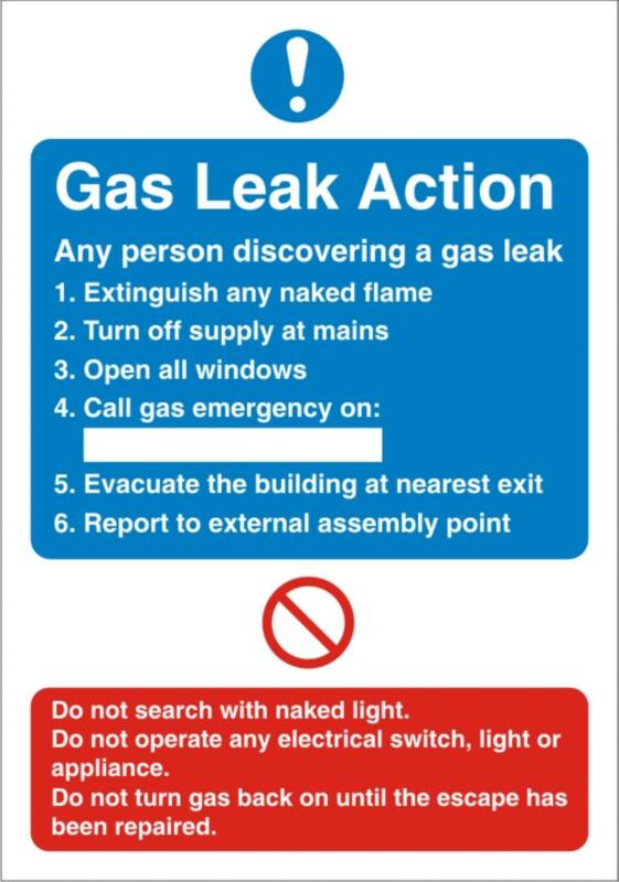 Fire Information Sign Gas Leak Adhesive Plastic 20 x 15 cm