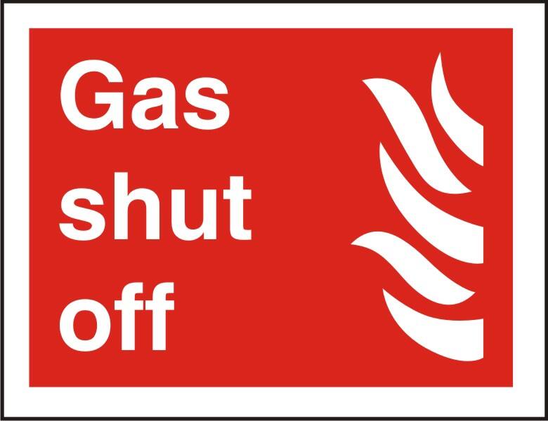 Fire Information Sign Gas Shut Off Adhesive Vinyl 15 x 20 cm