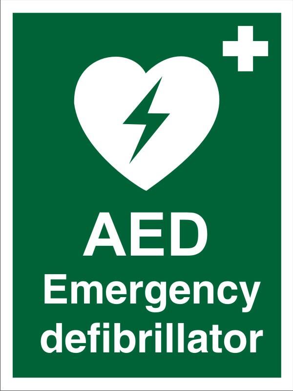 First Aid Sign AED Emergency Defibrillator Adhesive Vinyl 30 x 20 cm