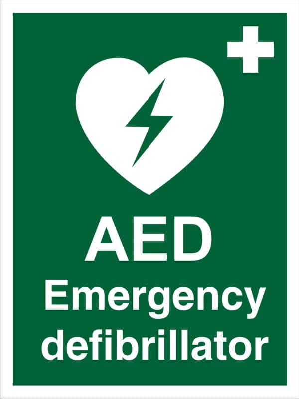 First Aid Sign AED Emergency Defibrillator Adhesive Plastic 20 x 15 cm