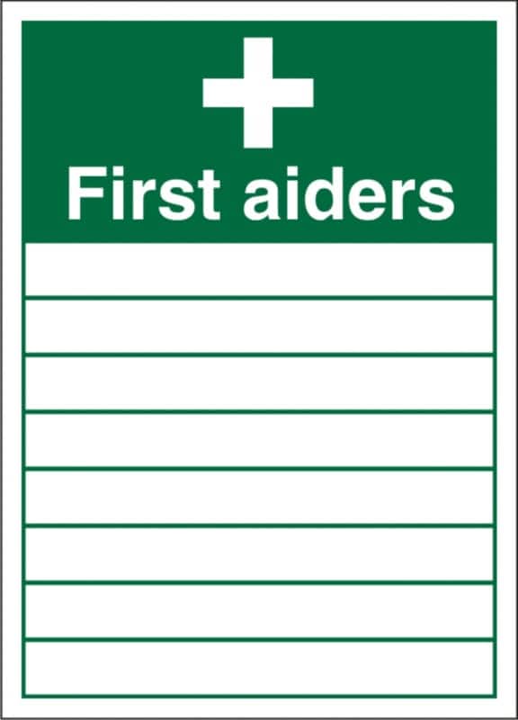 First Aid Sign First Aider Adhesive Vinyl 35.5 x 25.5 cm