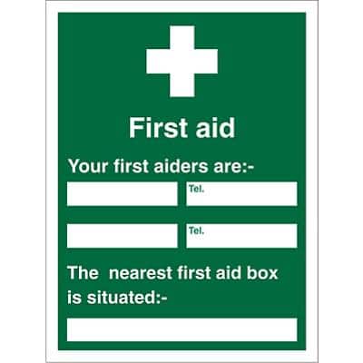 First Aid Sign First Aider Name and Location Vinyl 30 x 20 cm