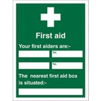 First Aid Sign First Aider Name and Location Plastic 30 x 20 cm