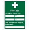 First Aid Sign First Aider Name and Location Plastic 30 x 20 cm