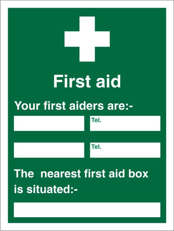 First Aid Sign First Aider Adhesive Plastic 60 x 45 cm