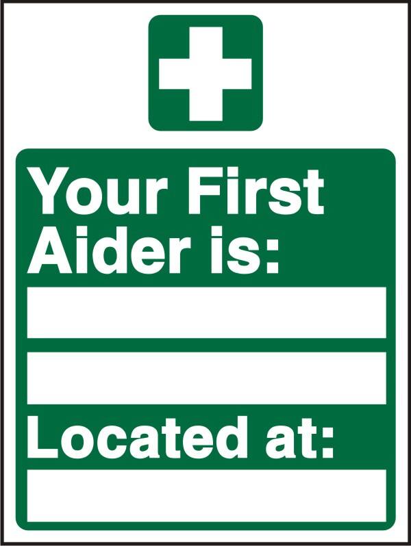 First Aid Sign First Aider Name and Location Adhesive Vinyl 30 x 20 cm