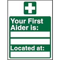 First Aid Sign First Aider Name and Location Self Adhesive Vinyl 30 x 20 cm