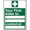 First Aid Sign First Aider Name and Location Self Adhesive Plastic 30 x 20 cm