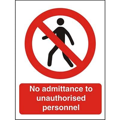 Prohibition Sign No Admittance to Unauthorised Personnel Vinyl 30 x 20 cm