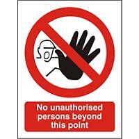 Prohibition Sign No Unauthorised Persons Beyond This Point Vinyl 30 x 20 cm