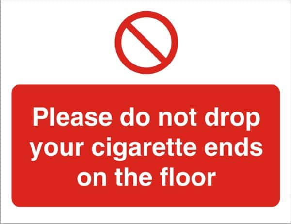 Warning Sign Cigarette Ends Adhesive Plastic 20 x 30 cm