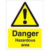 Warning Sign Hazard Area Plastic 20 x 15 cm
