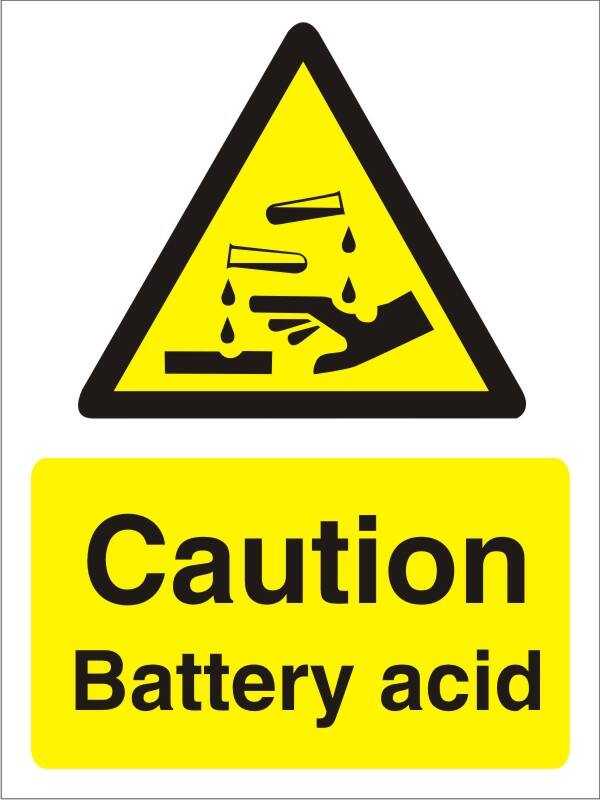 Warning Sign Battery Acid Adhesive Vinyl 20 x 15 cm