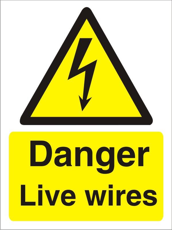 Warning Sign Live Wires Adhesive Vinyl 30 x 20 cm