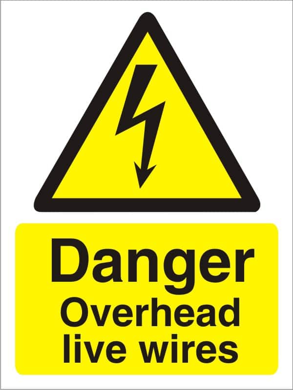 Warning Sign Overhead Wires Adhesive Plastic 30 x 20 cm