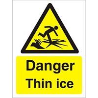 Warning Sign Thin Ice Vinyl 20 x 15 cm