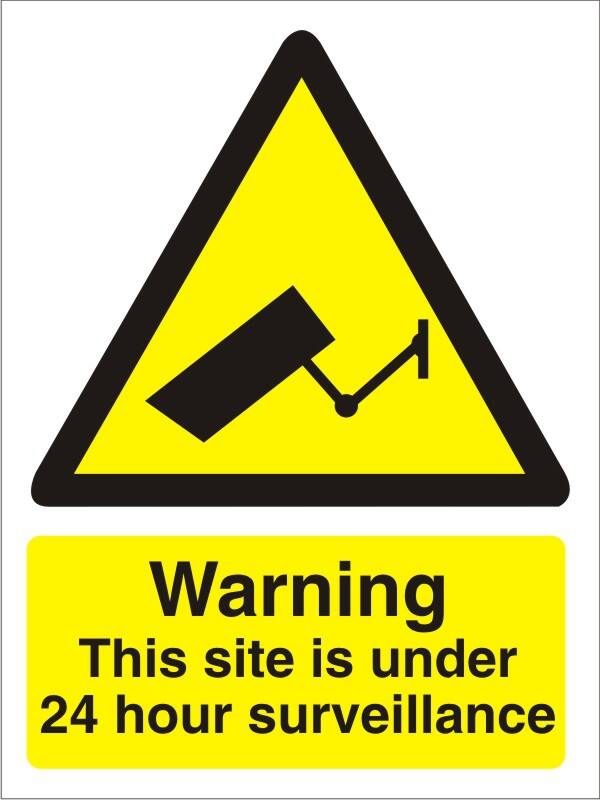 Warning Sign Site Under 24 Hour Surveillance Adhesive Plastic 20 x 15 cm