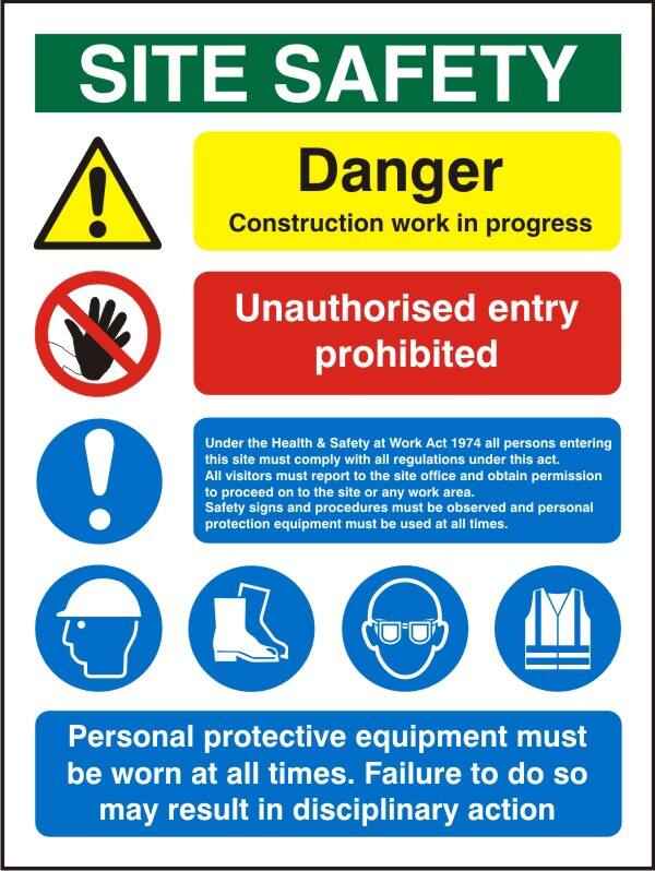 Information Sign Site Safety Freestanding PVC (Polyvinyl Chloride) 60 x 45 cm