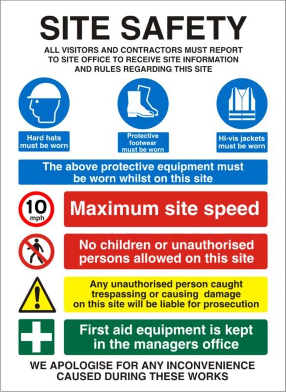 Information Sign Site Safety Freestanding PVC (Polyvinyl Chloride) 60 x 45 cm