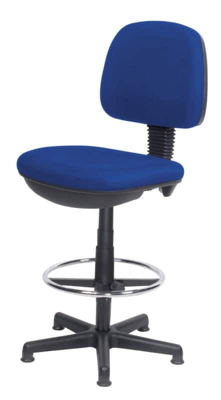 Viking Realspace Draughtsman Chair Permanent Contact Fabric Height-Adjustable Seat Blue 110 kg 5 Castors