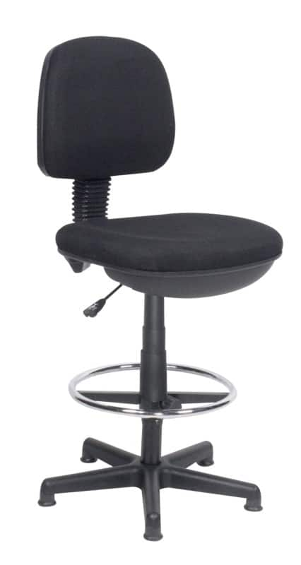 Realspace draughtsman chair permanent contact fabric height adjustable black 110 kg 430 x 480 x 1,200 mm